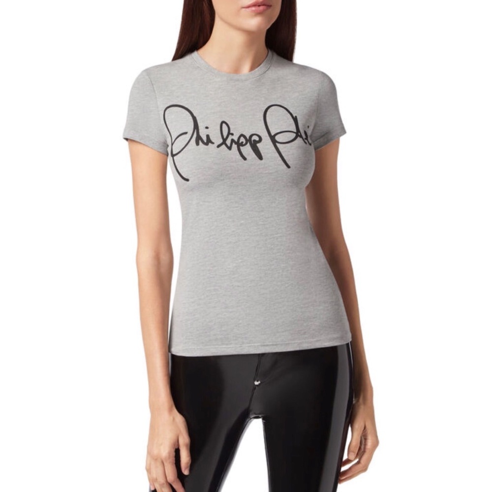 Philipp Plein Signature Round Neck Gray Tee XS